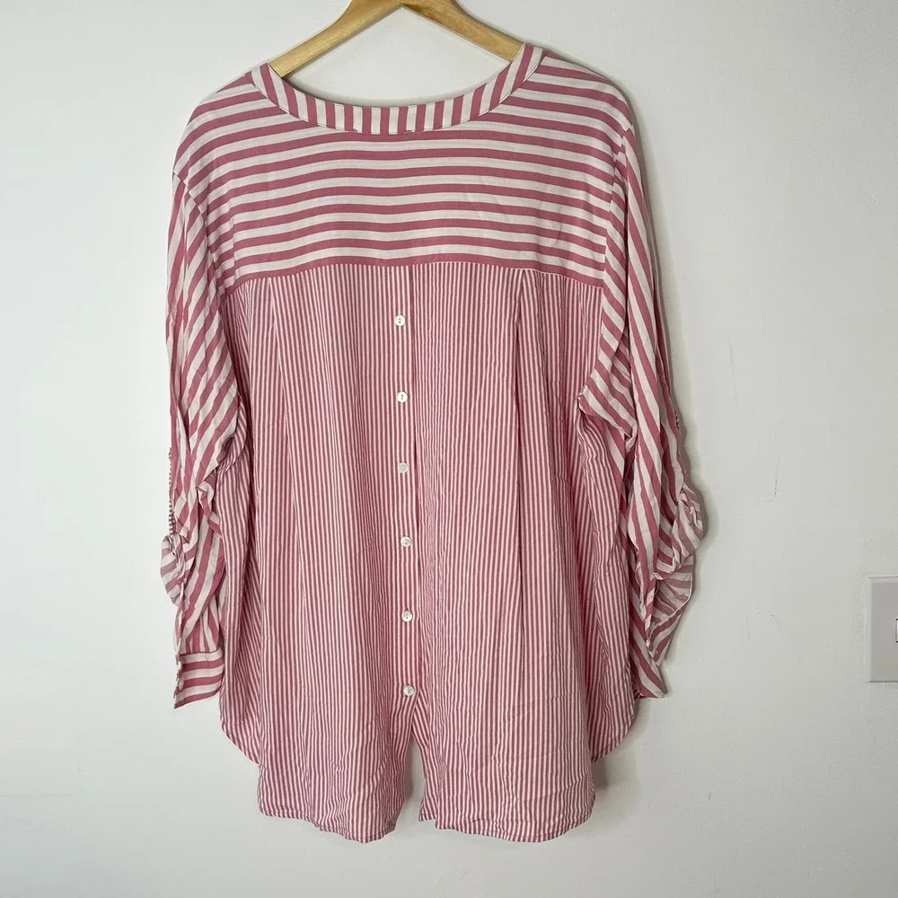 Jane + Delancey Blouse Womens 2X Pink White Striped Button - Picture 6 of 10